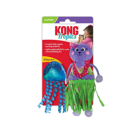 Kong Tropics Hula cat toy with colorful packaging on a white background