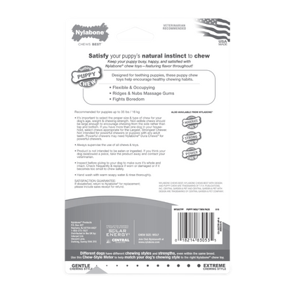 Back of a Nylabone chew product packaging with text and branding.