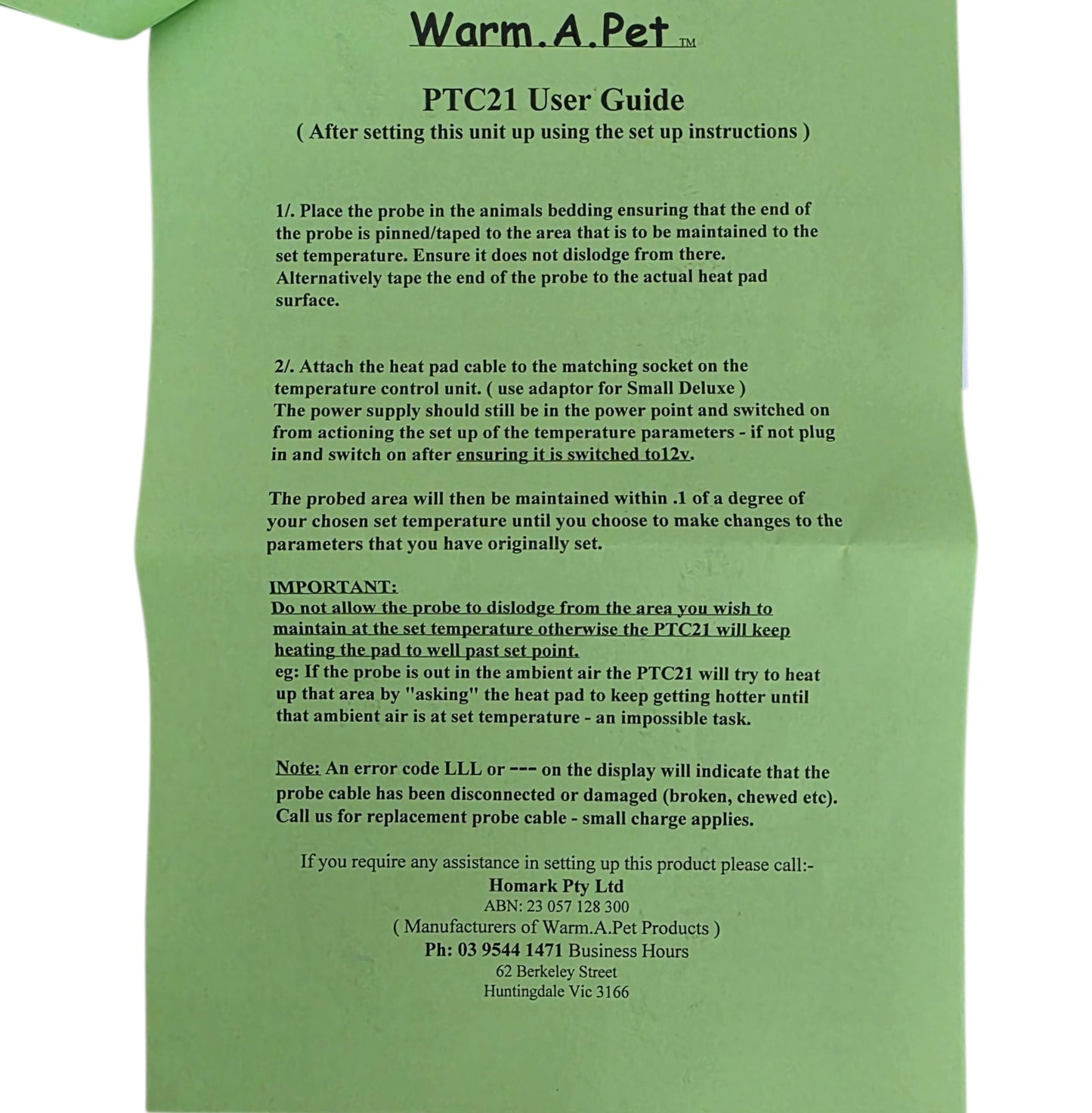 Warm.A.Pet Precision Thermostat Temperature Control Unit