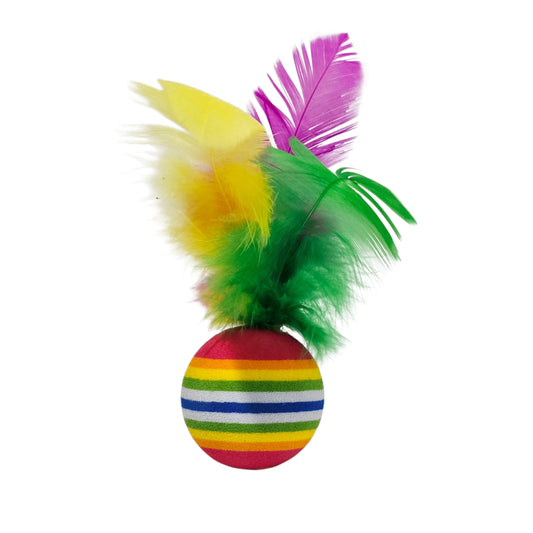 Rainbow Cat Ball with Feathers