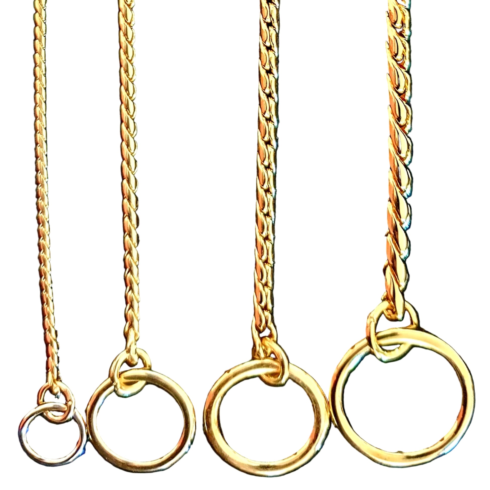 Gold snake chains for dog showing  on a white background