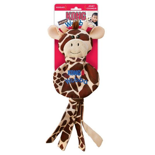 A KONG Wubba No Stuff Giraffe dog toy on a white background