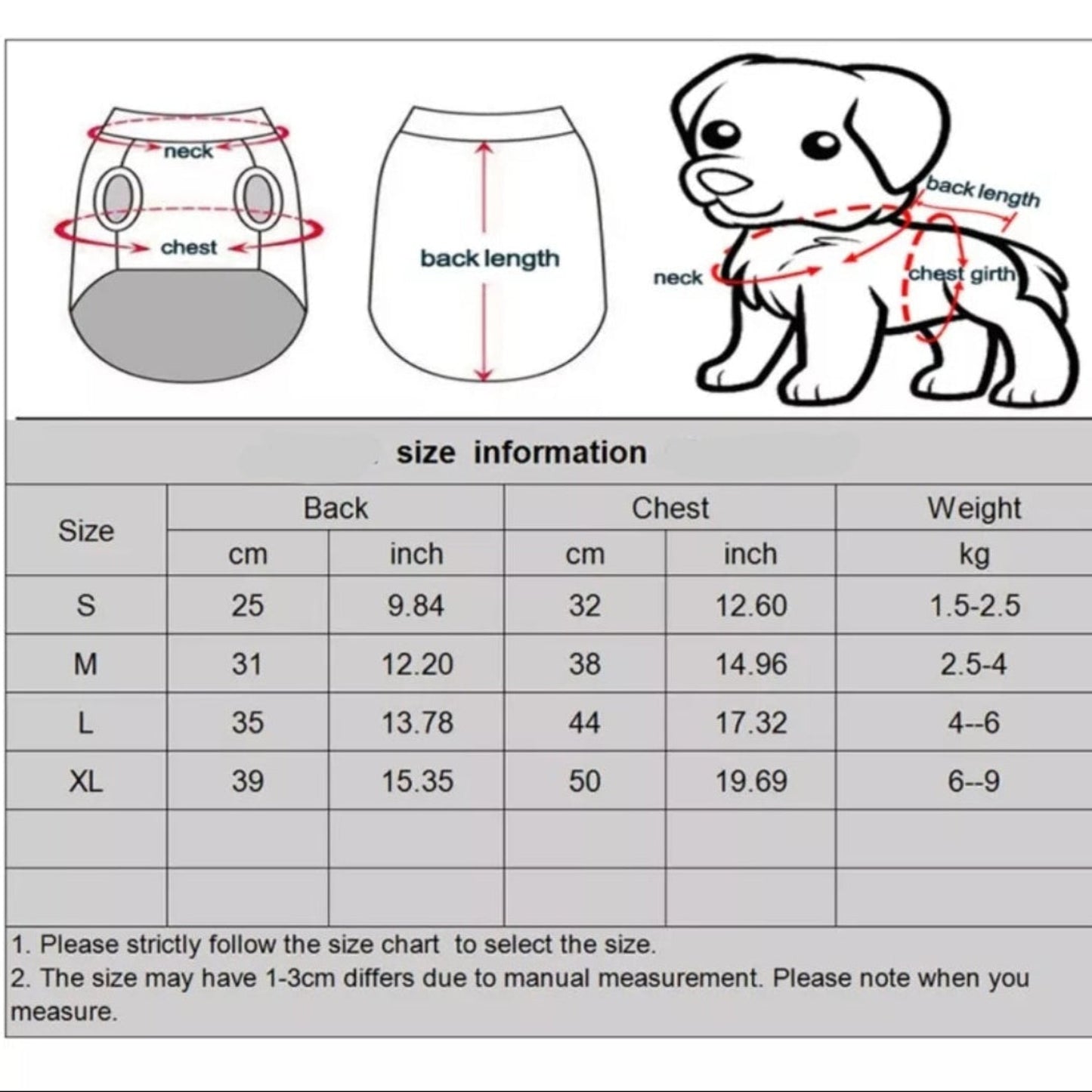 recovery suit sizing chart