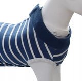 Blue Stripe Snap Button Dog Recovery Surgical Suits - Mastitis & Weaning - Small to Larger Dogs