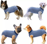 Blue Stripe Snap Button Dog Recovery Surgical Suits - Mastitis & Weaning - Small to Larger Dogs